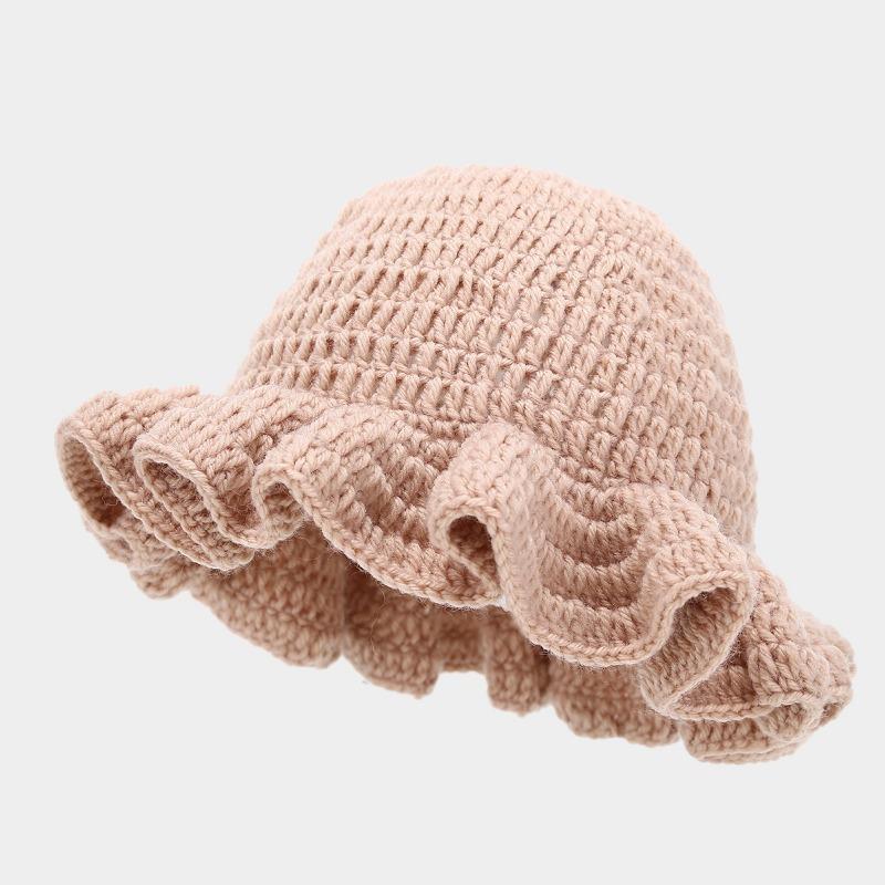 Handmade crochet ruffled wool hat fashion colorful hat men's and women's ruffle edge hat