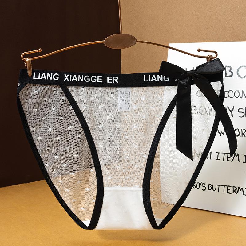 Ladies Summer New Style Pure Desire Lace Mesh Bow Pure Cotton Crotch Low Waist Triangle Briefs