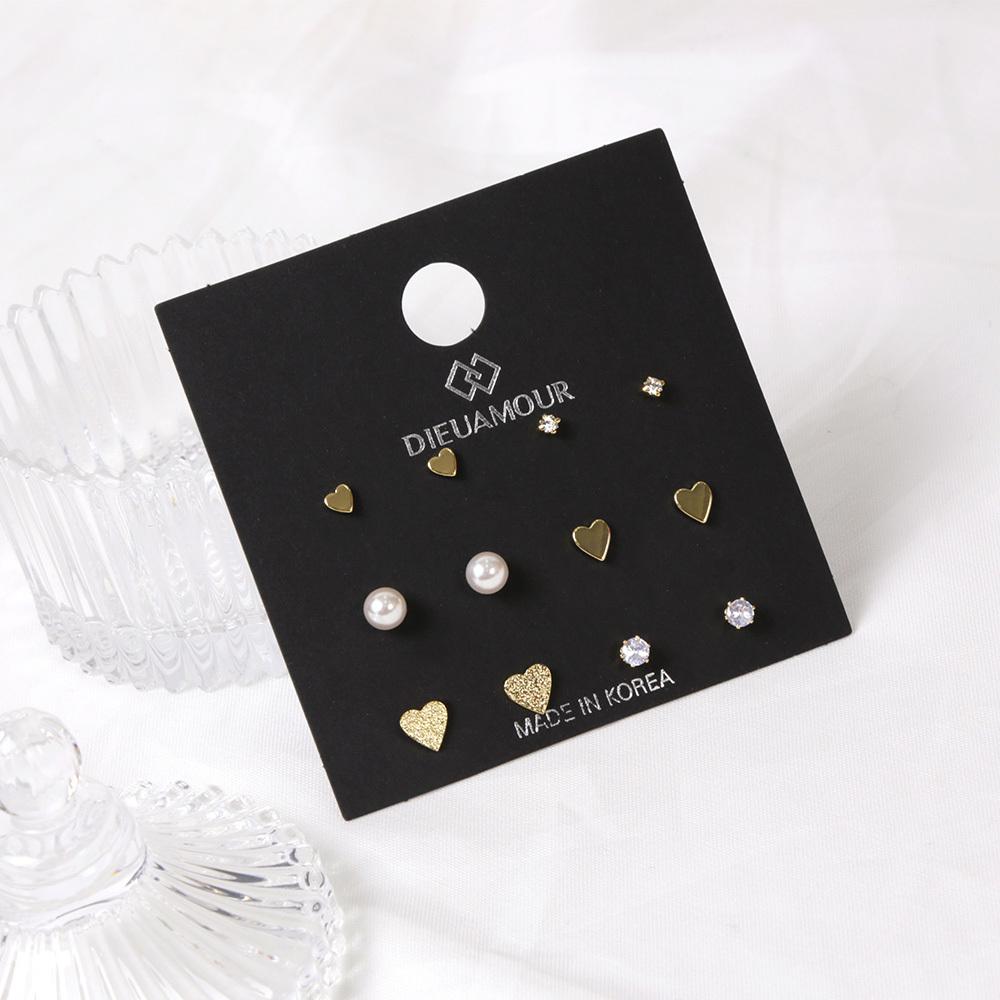 Dieuamour [12Pack] Heart Pearl Layered Earring Set