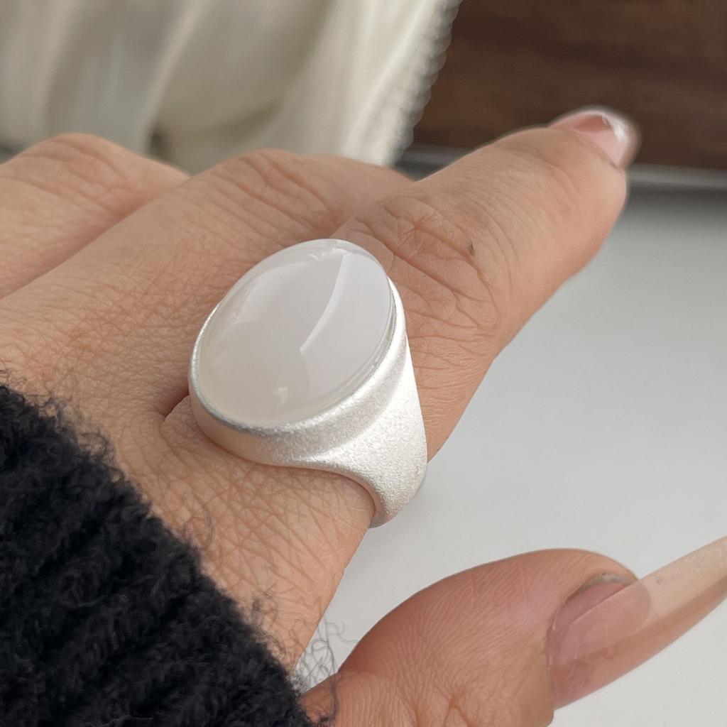 Xiaomi 925 Sterling Silver Rings for Women Couple Minimalist Handmade Simple Oval White Stone Ring Fine Jewelry Gift Prevent Allergy