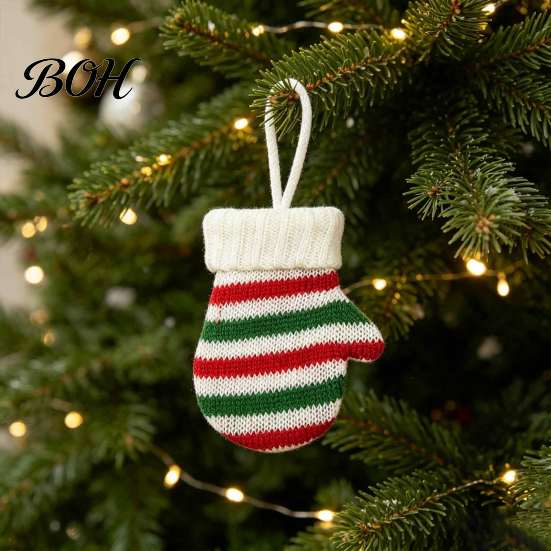 Winter Home Ornament Mini Knitted Christmas Mitten Ornaments, Xmas Glove Hanging Decor, Festive Tableware Flatware Decoration Holders, Knit