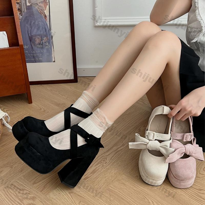 Fashion High Heels Pink Mary Jane Shoes for Women 2025 Spring New Fashion Chunky Platform Pumps Woman Non-slip Ankle Strap Party Shoes