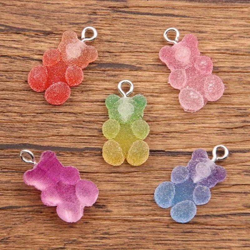 20Pcs Mix Size Colorful Bear Hearts Charms Resin Cabochons Glitter Gummy Candy Necklace Keychain Pendant DIY Making Accessories