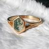 Natural Moss Agate Engagement Ring 14k Yellow Gold Plated Silver Hexagon Bezel Set Green Gemstone Ring