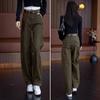 Women's High-Waist Wide-Leg Military Green Scimitar Jeans - Autumn 2025 Casual Work Pants