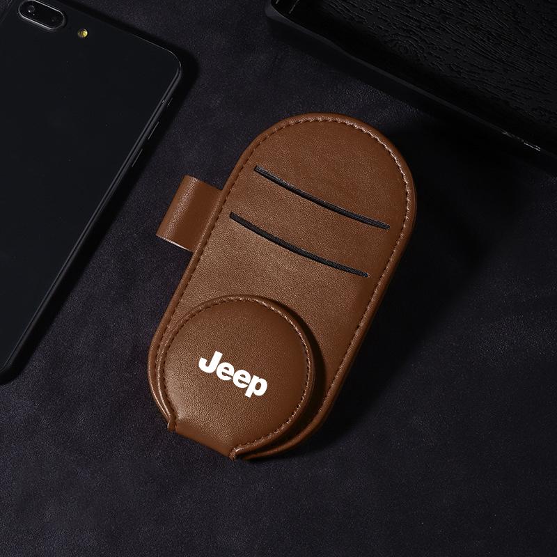 Leather Car Glasses Clip Sun Visor Multi-function Sunglasses Clip For Jeep Renegade Tyre Stem Air Caps Wrangler JK JL Grand Cherokee Compass Patriot