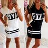 Abito Corto Bodycon alla Moda da Donna Felpa con Cappuccio Casual a Maniche Corte con Motivo a Lettere Coulisse Cerniera Felpa con Cappuccio