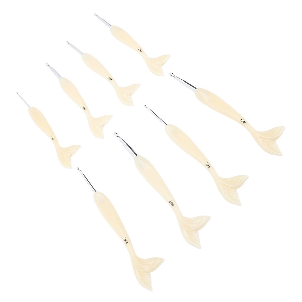 8Pcs Crochet Hook ABS Fish Tail Handle Aluminum Hook 2.5mm to 6.0mm Ergonomic Handle Crochet Hook Se
