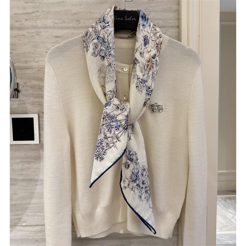 NINA SOLOR Rose & Star Jacquard Silk Wool Square Scarf