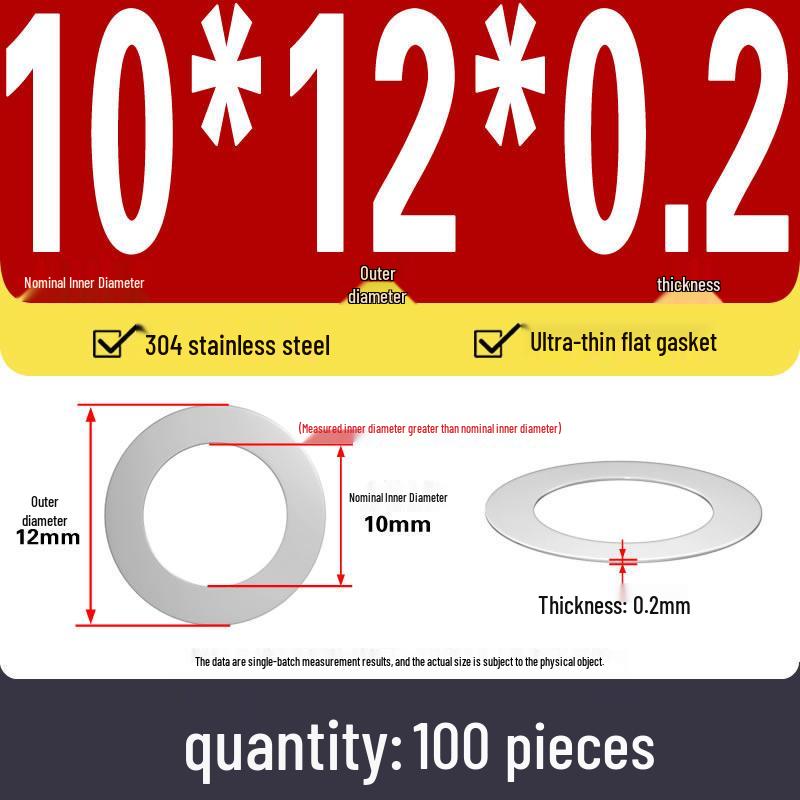 Plochá podložka z nerezové oceli 304 pro nastavení vůle hřídele (0,1/0,2/0,3 mm)