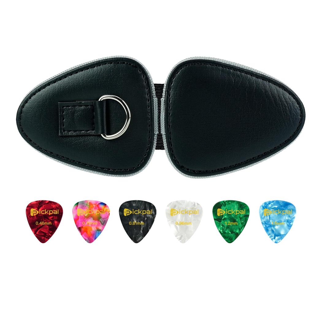 PICKPAL Bakelite Guitar Pick Holder with Leather Clip and Six Picks - Acoustic Instrument Accessory