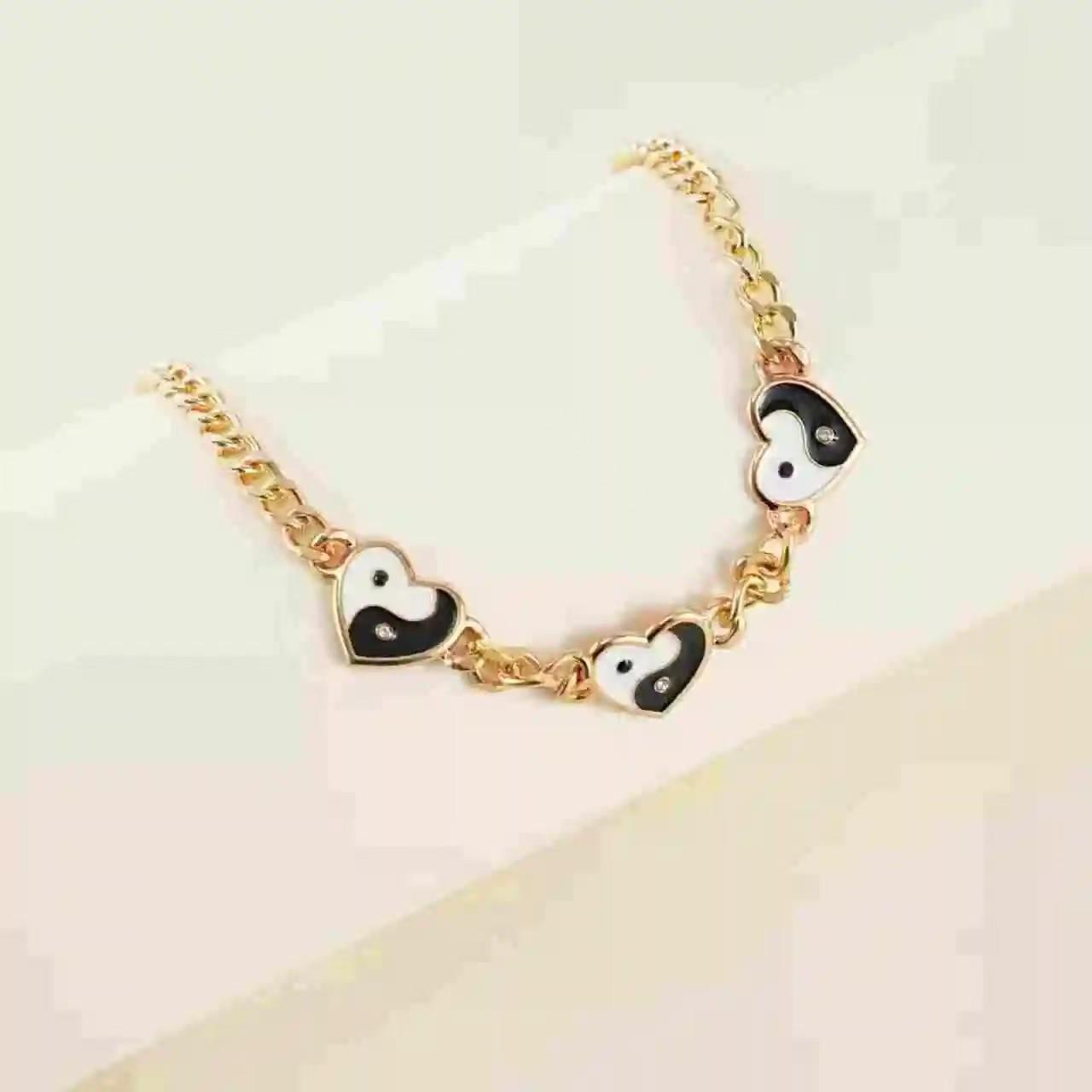 Heart & Yin Yang Jewelry Set: Necklace, Earrings, Bracelet, Collarbone Chain