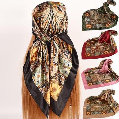 Spring New Versatile Cashew 90 Big Square Scarf Silk Scarf Classic Vintage Print Scarf