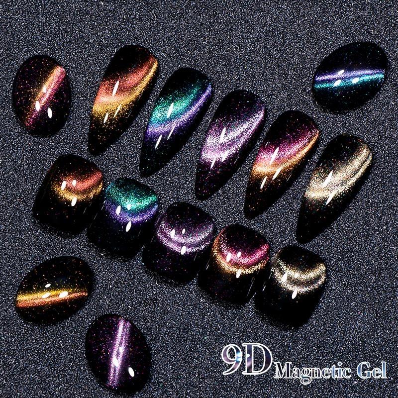 MEET ACROSS 7ml 9D Magnetic Gel Nail Polish Glitter Cat Eye Gel Semi Permanent Soak Off  UV Gel Glitter Manicure For Nail Art Gel Varnish