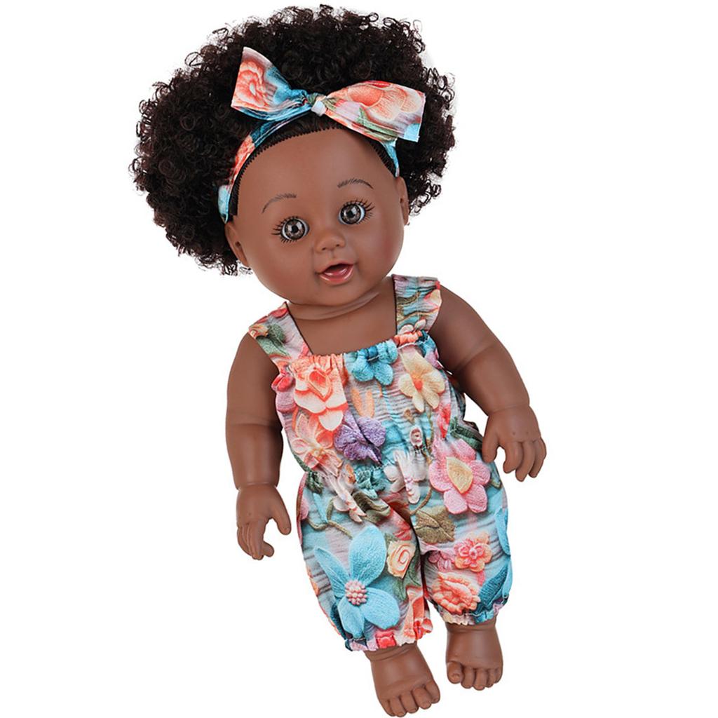 12Inch Soft Vinyl African American Doll With Fashion Afro Hairstyle For Kids Collectors Nursery Room Decoration
