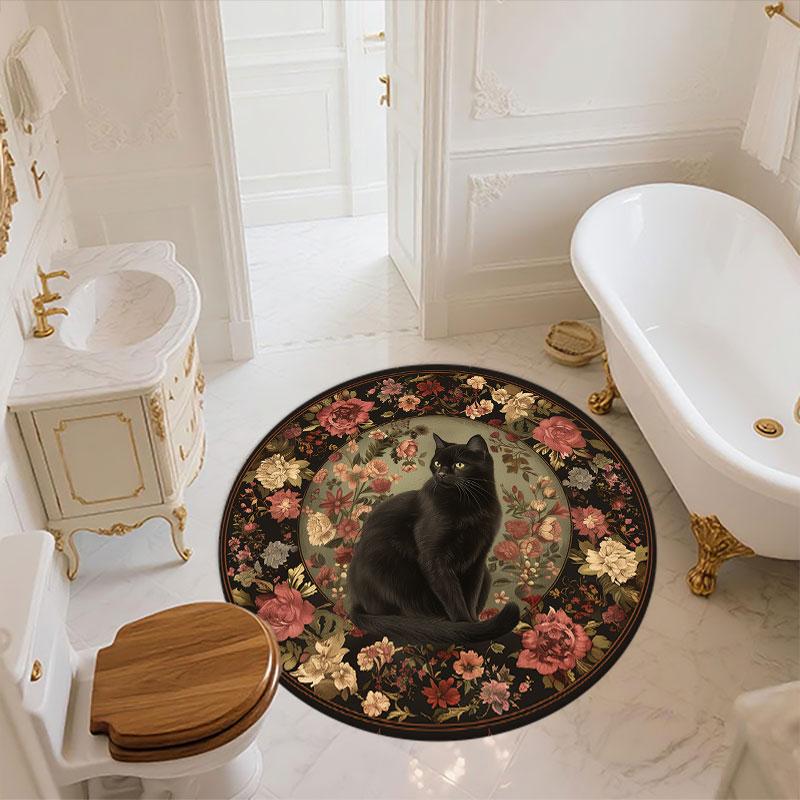 Cats & Vintage Flowers pattern round rug,Carpet Rug for Living Room Bedroom Playroom ,Non-slip Floor Mat,Holiday Gifts and Birthday Gifts.