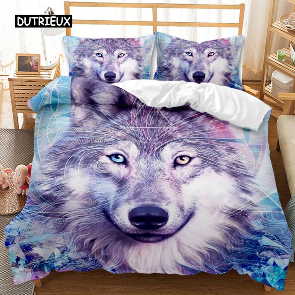 

Пододеяльник с изображением волка, комплект постельного белья с рисунком животных, классный пододеяльник с изображением дикой природы, детский блестящий синий покрывало из полиэстера с изображением дикого волка EU single(135x200cm)