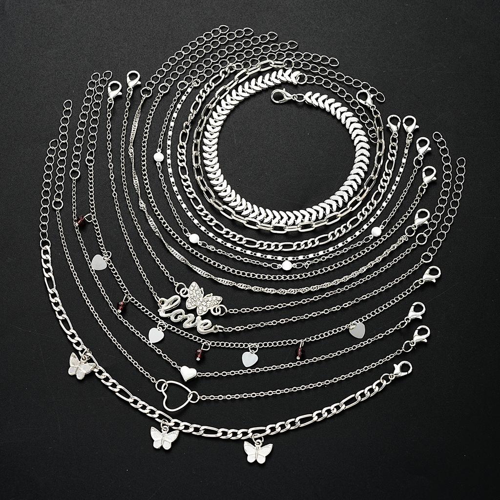 13 Pieces of Women's Butterfly Love Ball Chain Foot Chain Creative Multi-layer  Chain Pendant Foot Chain