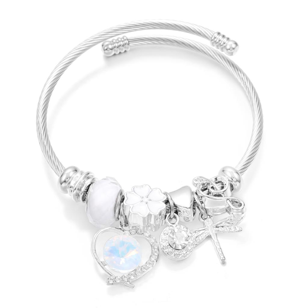 Nuovo Trendy Strass Libellula Cristallo Perline Ciondolo Braccialetto Acciaio Inossidabile 4 Colori Chiusura Braccialetti Donna Bracciale Gioielli