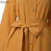 ZANZEA Lässiges, lockeres Kleid mit Stehkragen und langen Ärmeln für Damen