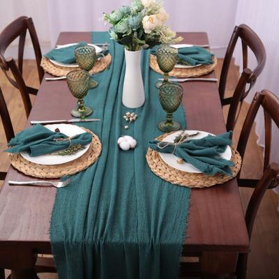 Alergări de masă de Crăciun din tifon de bumbac rustic, din pânză de pânză, textura de bavură retro, accesorii de nuntă vintage, lenjerie de decorațiuni pentru casă