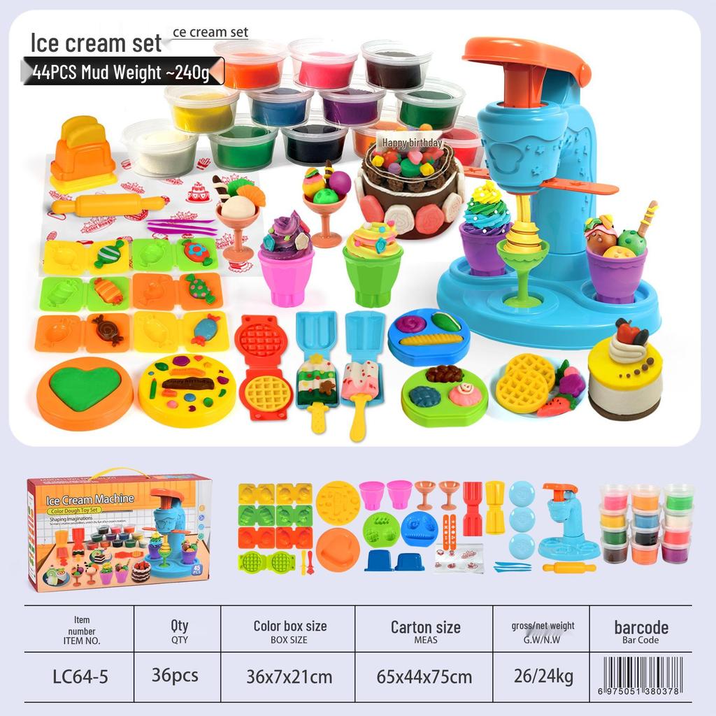 Wheat Clay Burger & Ice Cream Maker DIY Play-Doh Toy Set for Kids Ages 6+