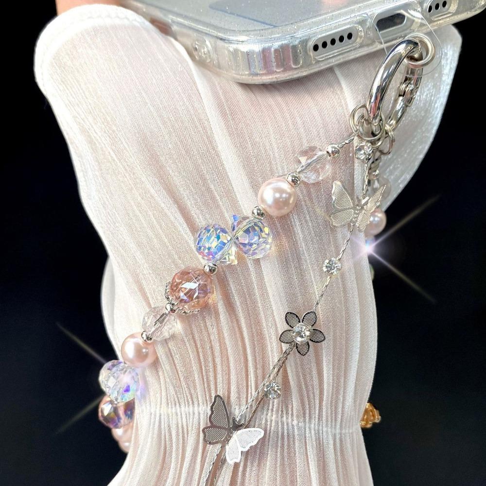 Hand-beaded Phone Hand Rope Butterfly Crystal Bag Pendant New Car Keychain  Ornament