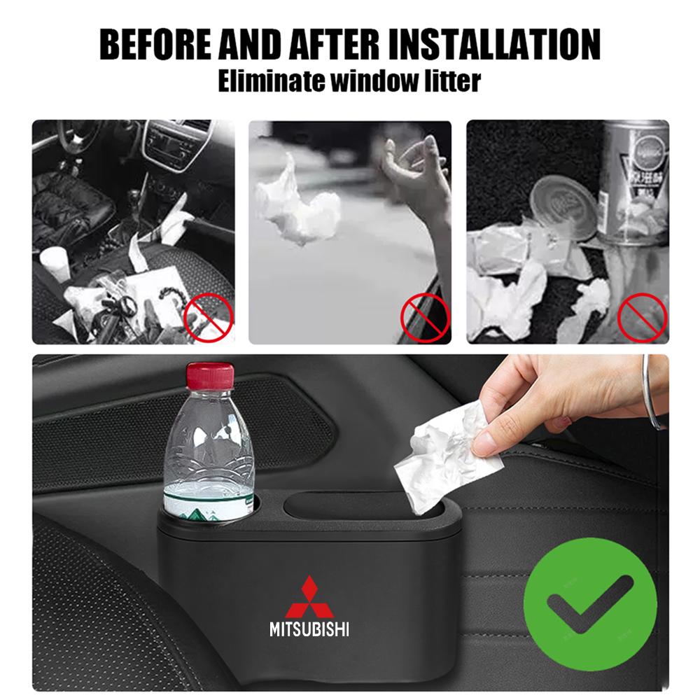 Car Interior Large Capacity Flip Top Trash Can Water Proof Accessories For Mitsubishi ASX I200 Outlander Pajero Eclipse Lancer