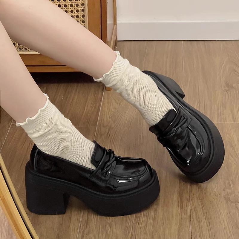 Black small leather shoes women's 2025 new summer British style thick heel high heel retro platform loafer single shoes jk shoes