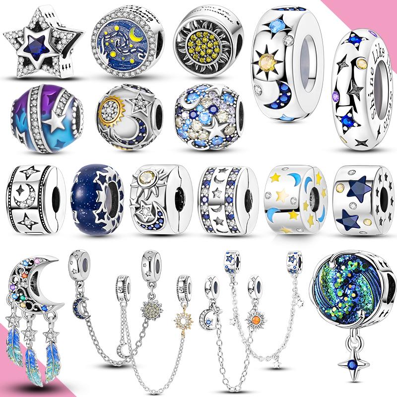 Original 925 Silver Charms Star Moon Sun Starry Sky Pendant Beads For Women Fit Bracelet DIY Fine Jewelry