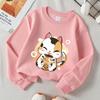 Kids Crewneck Long Sleeve Sweatshirt,Cartoon Lucky Cat Graphic Print