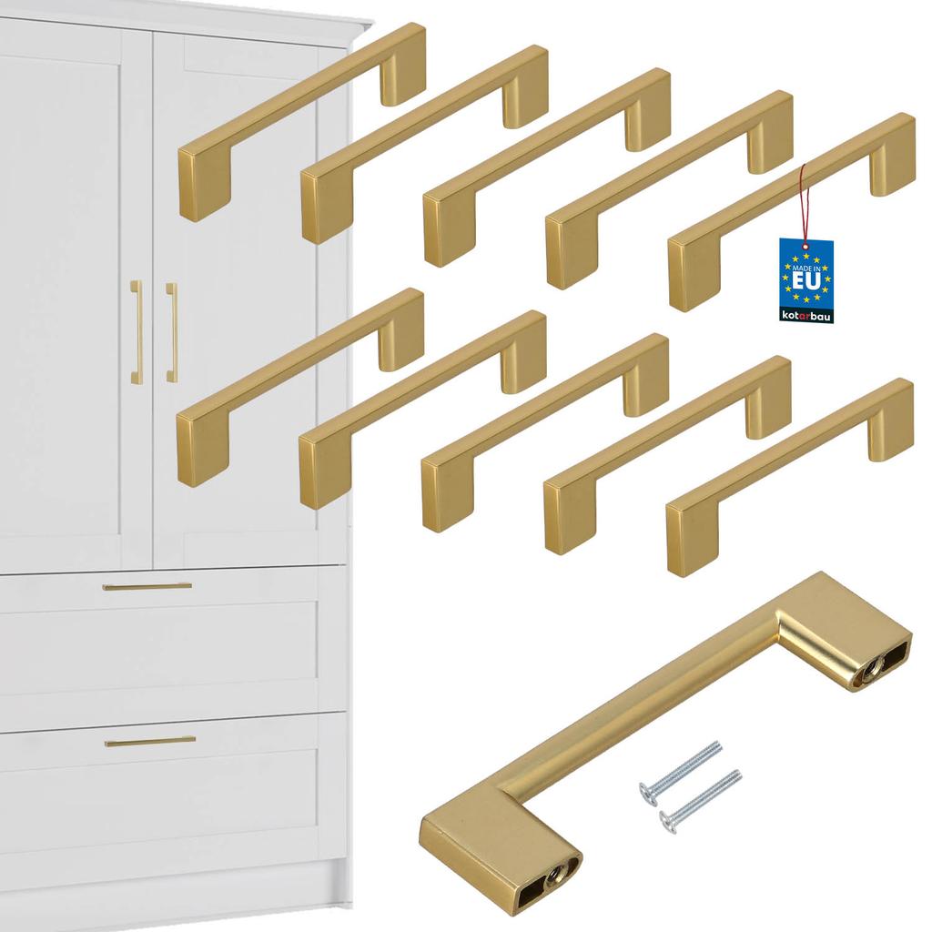 KOTARBAU® Kitchen Furniture Handle Classic Modern Oblong Long Matte Gold 126 MM Spacing 96 MM Set of 10