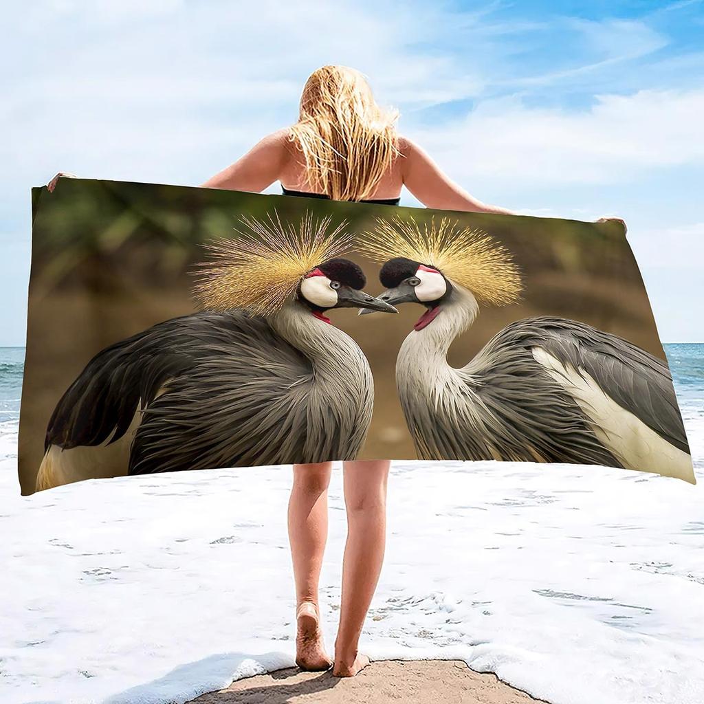 Red-Crowned Crane Series Seaside Vacation Beach Towel Swimming Bath Towel Microfiber Sports Towel