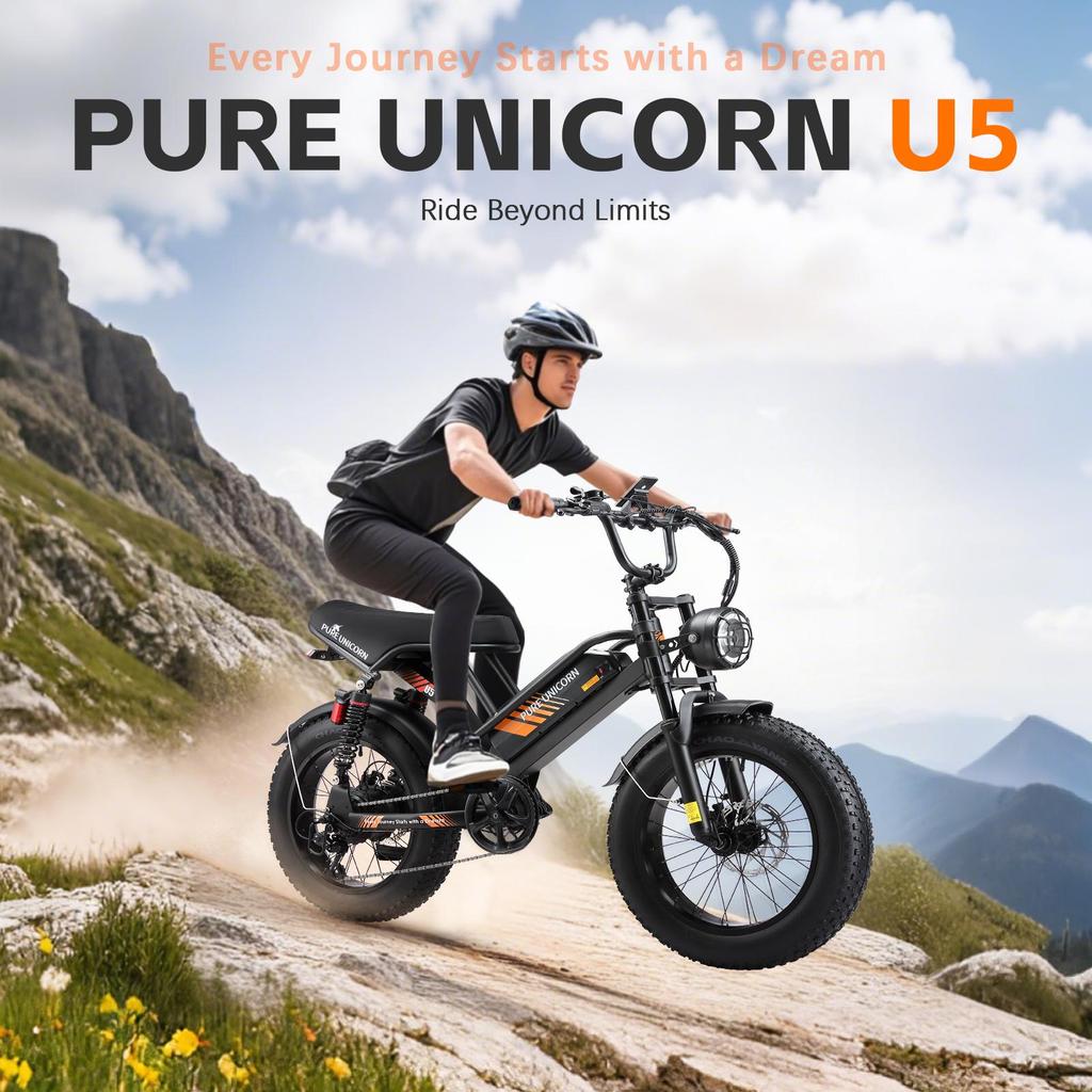 PURE UNICORN U5 City Electric Bike  48V 1000W Motor  48V 19.2Ah Battery  45km/h Max Speed 55-80km Max Range 20 x 4.0" Fat Tires