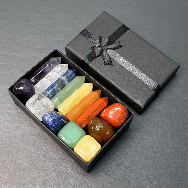 Natural Crystal Agate Jade Hexagonal Pillar Set - 7 Irregular Pieces in Gift Box