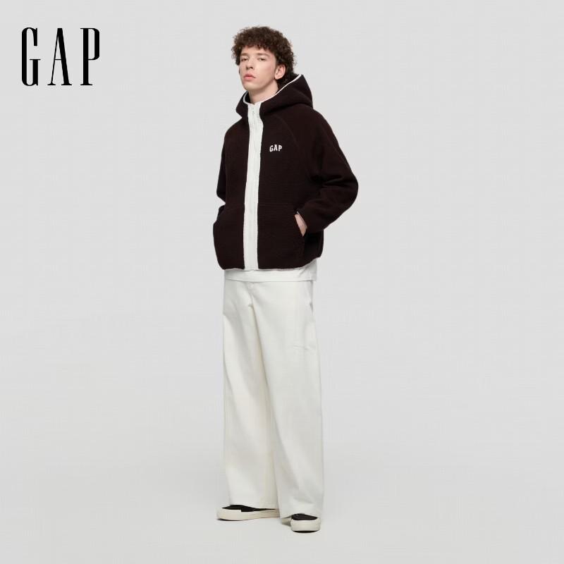 Gap Unisex Fall Colorblock Faux Shearling Hooded Zip-Up Jacket