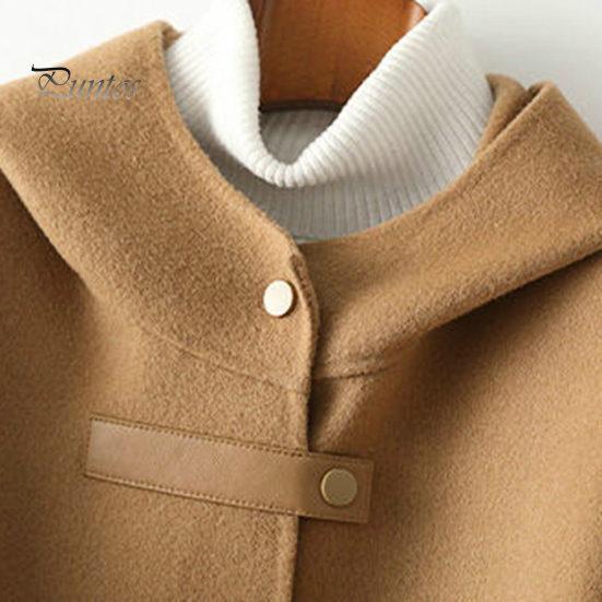 Damen Wintermantel beidseitig Wollstoff einfarbig Trenchcoat mit Kapuze Übermantel Locker Große Taschen Oberbekleidung Streetwear