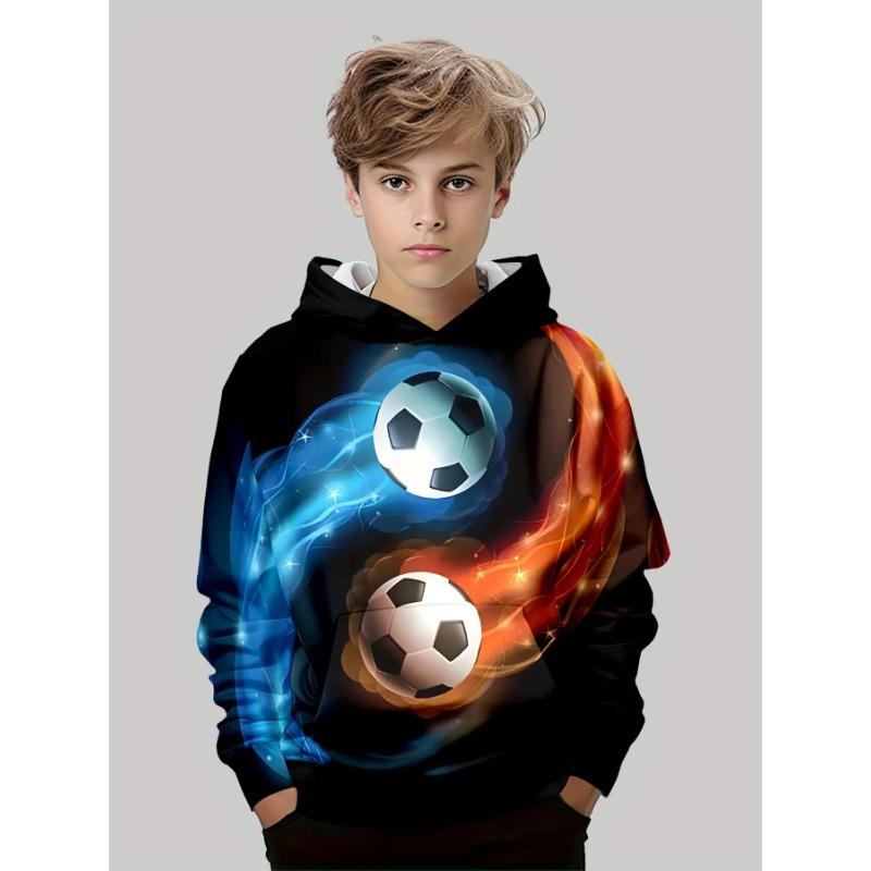 Autumn Winter 3D Football Printed Hoodies Fashionable Casual Warm Sports Long Sleeved Children's Boy Hooded Sweatshirts