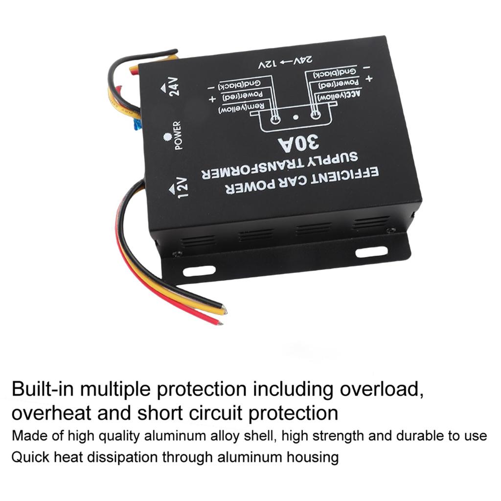 30A Car Power Converter Inverter 24V to 12V Durable Multi-Protection