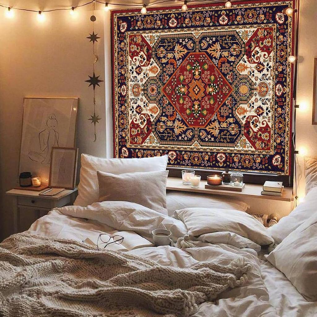 Boho Hippie Wall Tapestry Indian Bohemian Tapestry Art Decoration Retro Orange Mandala Flower Carpet Living Room Bedroom Home De
