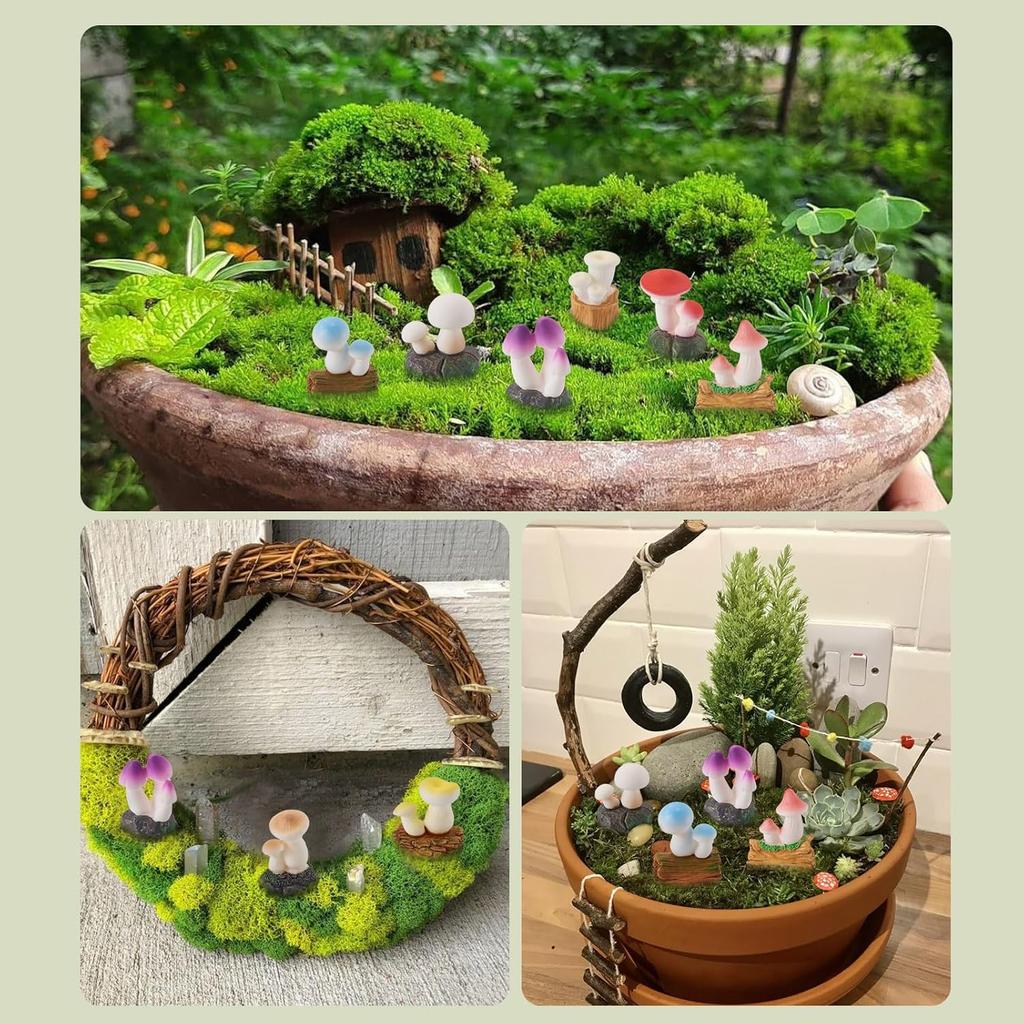 6/12PCS Mini Mushroom Figurines Resin Hand Painted Colorful Fairy Garden Terrarium Succulent DIY Micro Landscape Decor Gift