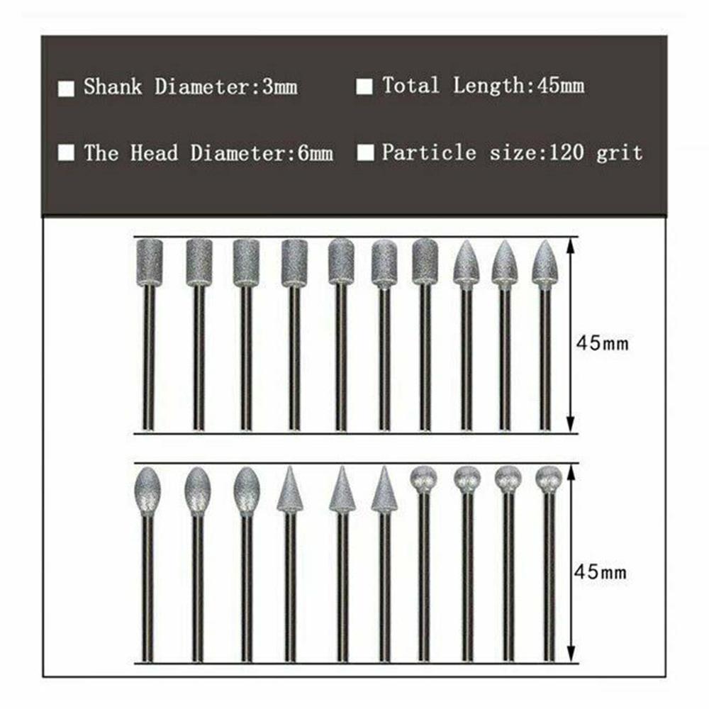 Glass Burr Drill Bits Metal Ceramics Tile 20pcs Rotary tools 3mm shank