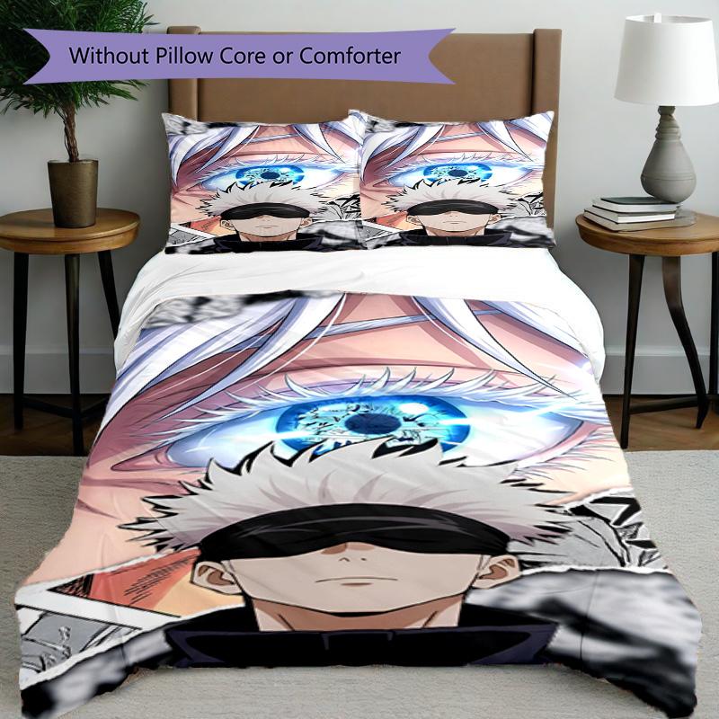 3pcs Duvet Cover Set (1*Duvet Cover + 2*Pillowcase, Without Core), Jujutsu Kaisen Print Bedding Set, Bedroom Decor, All‑Season, Birthday Gift