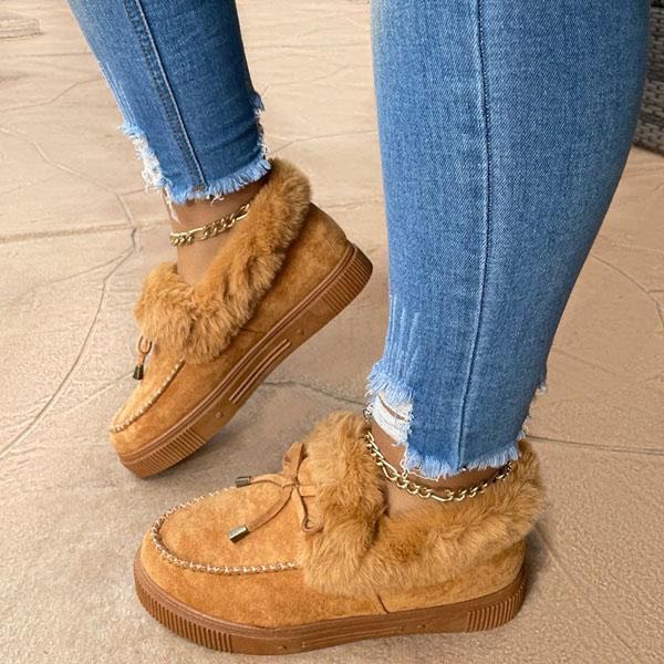 2025 New Solid Color Furry Females Feetwear Women Winter Cotton Shoes Plush Warm Snow Boots Ladies Casual Flat Short Boots 4-12