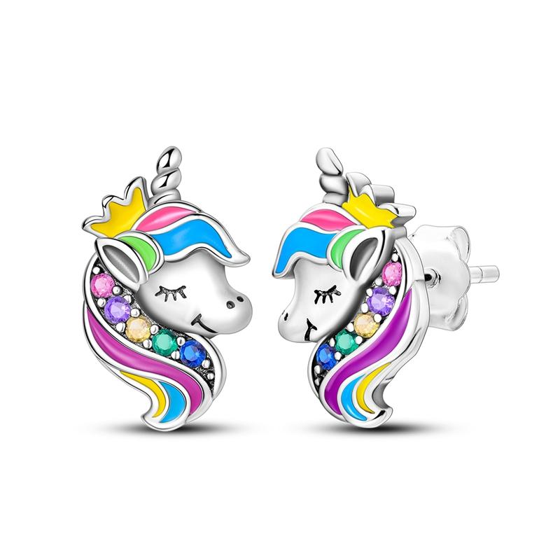 925 Silver Colorful Cute Animal Stud Earrings for Women Girlfriend Birthday Gift