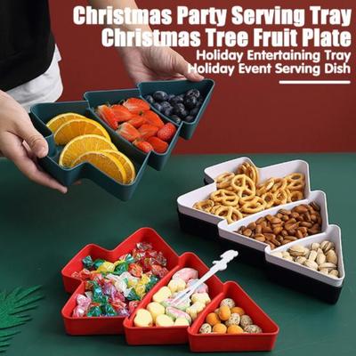 Christmas Tree Divided Snack Tray Plastic Serving Dish for Fruits Nuts Candy Stackable Food Platter for Holiday Parties Space-Saving Kitchen Organizer