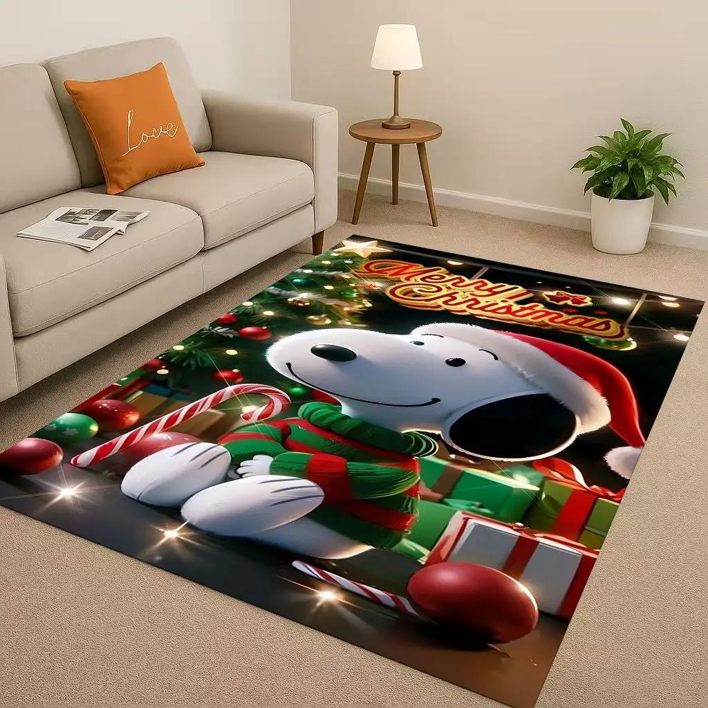 3D Snoopy Dog Peanuts Cartoon Christmas Living Room Non-Slip Area Rug Carpet for Bedroom Playroom Sofa,Home Decor Doormat