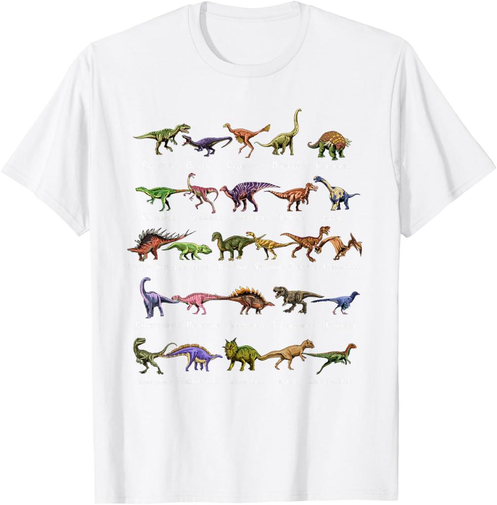 Dinosaur Alphabet Shirt Men's Cotton Graphic Tee Educational T-Shirt For Dino Lovers