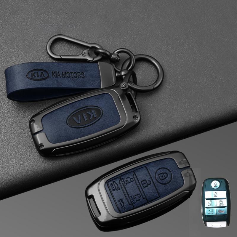 2026 Hot Car Sticker Zinc Alloy Leather Car Remote Key Case Cover Holder Shell For KIA Sedona Grand Carnival Sorento Protector K