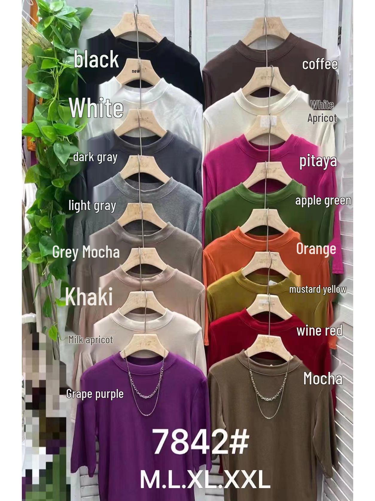 

Women s Versatile Slimming Medium Sleeve Semi-High Neck Stretch Cotton T-Shirt M